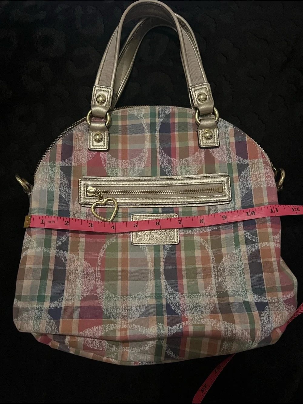 Coach Multicolor Plaid Circle Print Tote with Matching travel Case